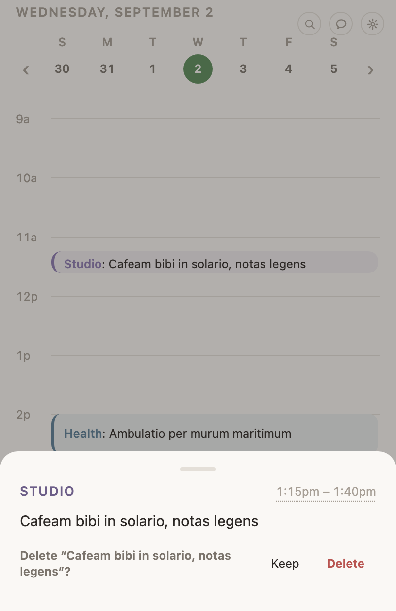 The delete confirmation, naming the entry it will delete, with Keep and Delete.